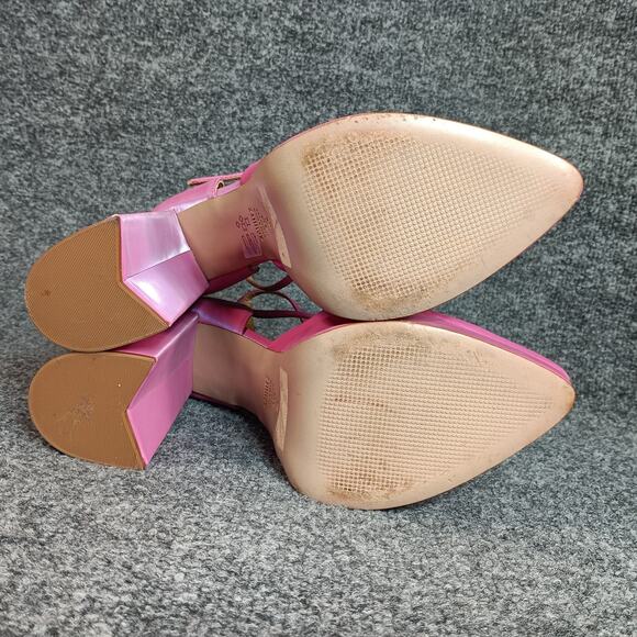 Schutz Elysee Heels Double Platform 8.5 Pink Ankle Strap Pointy Toe Block Dress - Picture 15 of 16